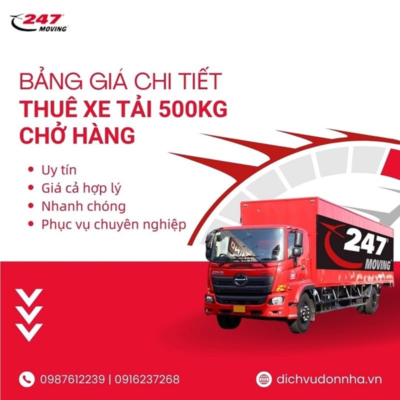 Bảng giá chi tiết cho thuê xe tải 500kg