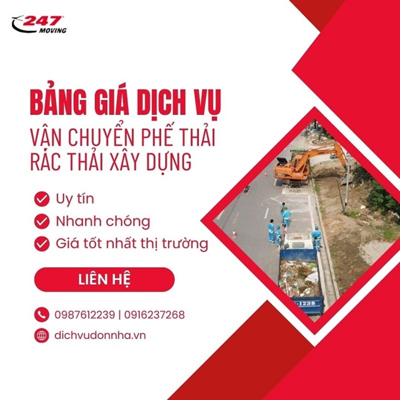 Bảng giá dịch vụ vận chuyển phế thải, rác thải xây dựng