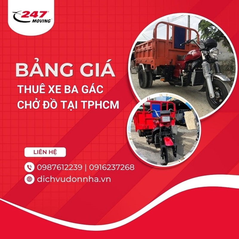 Cước phí thuê xe ba gác chở hàng tại TPHCM